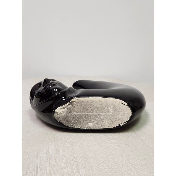 Vintage 80s Black Vase Black Ceramic Crescent Moon Shaped Vessel Pierrot Face - Picture 5 of 11